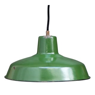 Vintage French Industrial Green Enamel Pendant Light For Sale