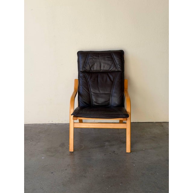 Stouby Vintage Danish Stouby Leather Lounge Chair Bentwood Frame Scandinavian Mid Century Armchair 1960s For Sale - Image 4 of 10