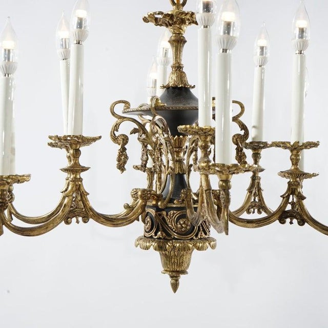 Antique French Empire Style Ebonized Bronze 12 Light Chandelier C1930 For Sale - Image 4 of 18
