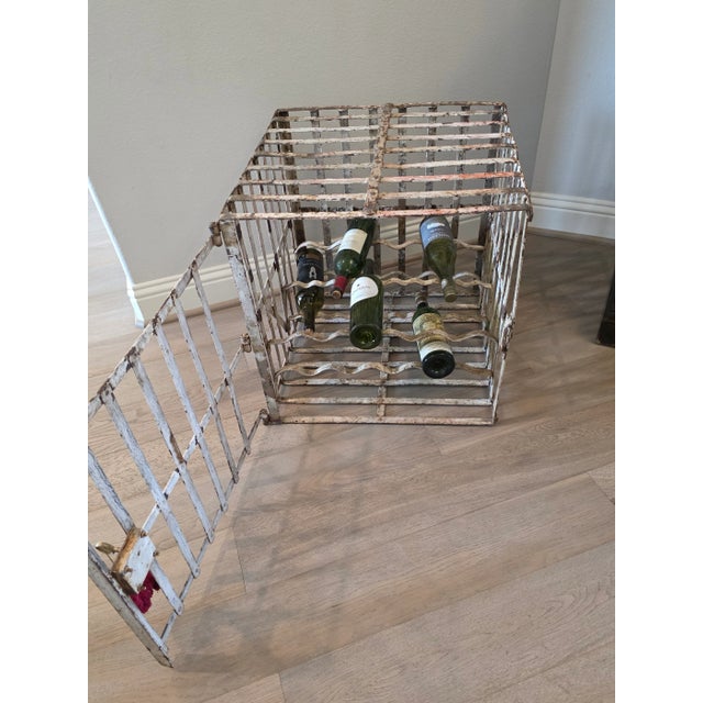 French Vineyard Industrial Painted Metal Antique Wine Rack Bottle Cage For Sale - Image 4 of 18