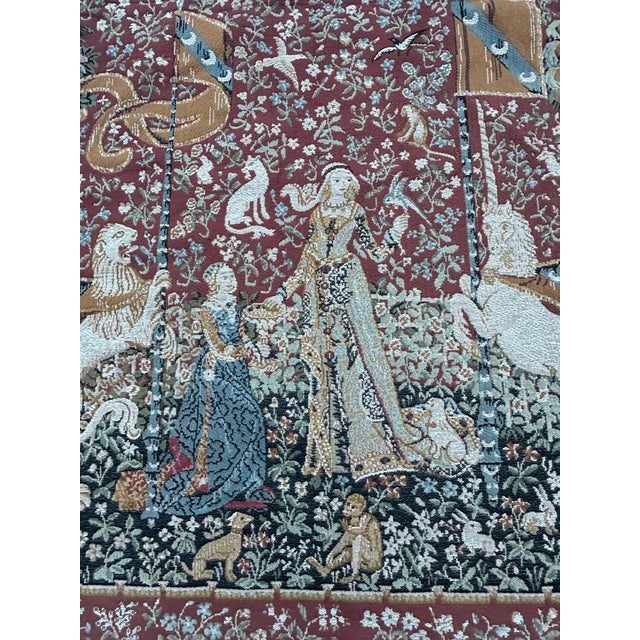 Vintage French Aubusson Style Lady and Licorn Jacquard Tapestry, 1970s For Sale - Image 14 of 16