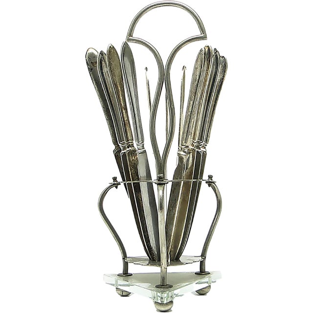 Metal Art Deco Knife Stand, Germany, 1930s, Set of 13 For Sale - Image 7 of 7