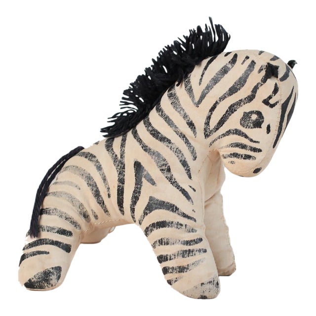 Mid-Century Stuffed Zebra Folk Art Toy For Sale