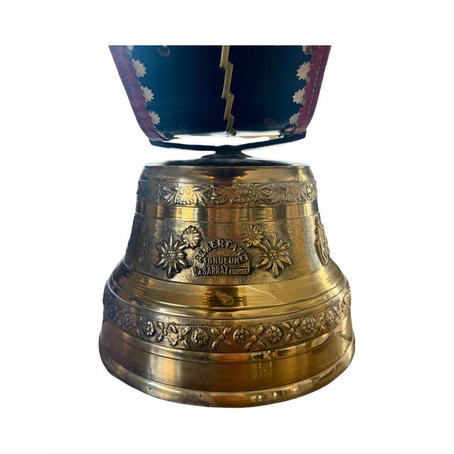 Large Vintage Swiss Albertano La Serraz Signed Bronze Cow Bell With Original Leather Strap & Buckle For Sale In Phoenix - Image 6 of 10