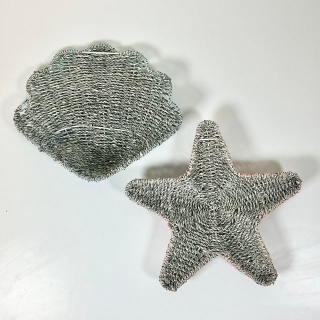 1980s 1980s Vintage Coastal Boho Chic Wicker Clam Shell & Starfish Sculptural Wall Objects - A Pair. For Sale - Image 5 of 7