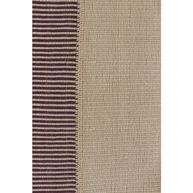 Contemporary Rug & Kilim’s Accent Kilim, Square Rug in Textural Purple and Cream Stripes For Sale - Image 3 of 8