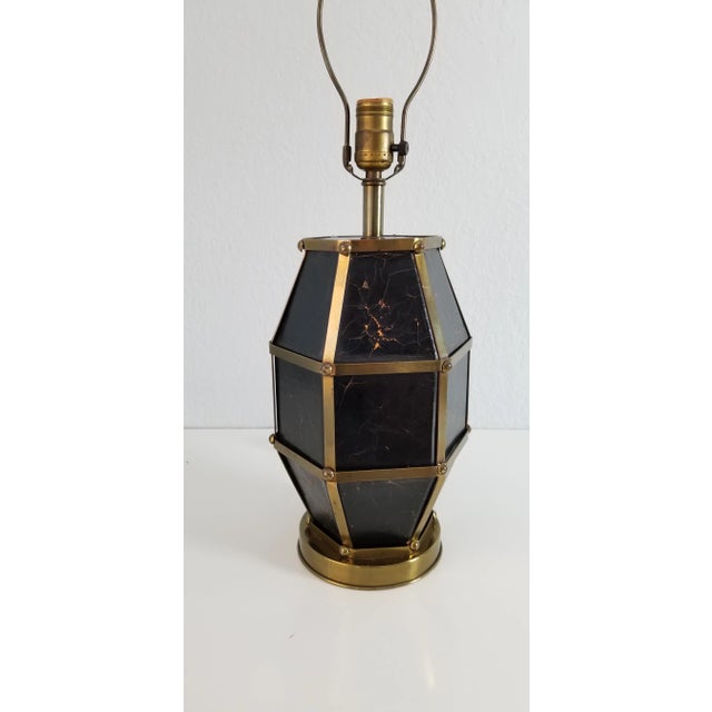 I' m Please to offer this magnificent Vintage / Hollywood Regency Style Brass And Leather Decorative Table Lamp. The Lamp...