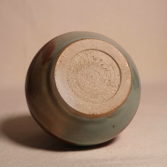 Wabi Sabi Handmade Studio Pottery Vase With Red & Earth Tone Reactive Glaze For Sale - Image 9 of 10