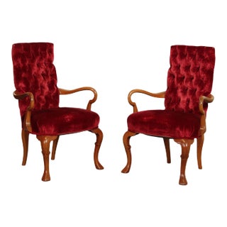 Vintage Custom Walnut Queen Anne Armchairs - A Pair For Sale