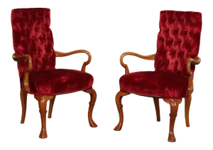 Vintage Custom Walnut Queen Anne Armchairs - A Pair