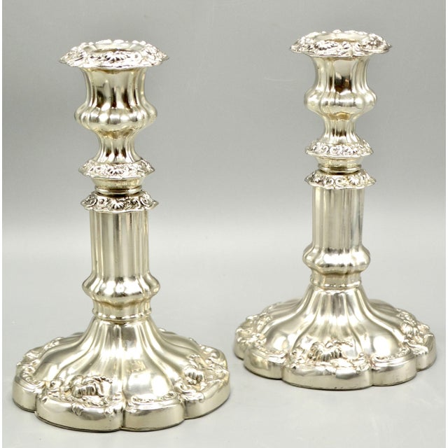 Rococo Mid Century Plate Silver Candlesticks Adjustable Height 10 Inches, a Pair For Sale - Image 3 of 7