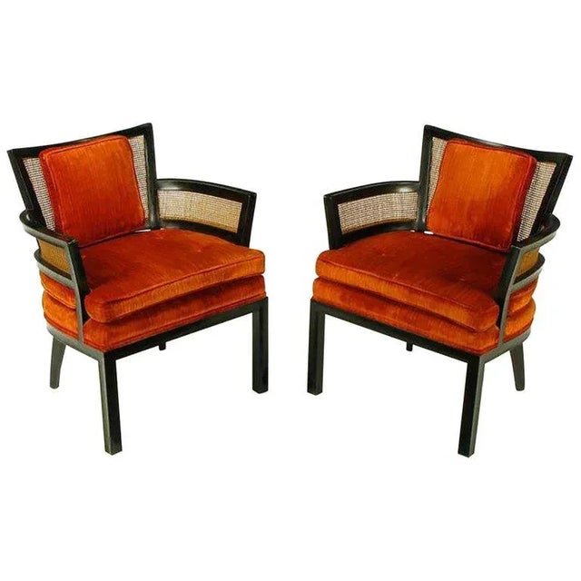 Baker Ebonized Mahogany & Cane Button Tufted Arm Chairs - a Pair For Sale - Image 11 of 11