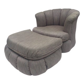 1980s Vintage Vladimir Kagen Style Shell Swivel Chair & Ottoman For Sale