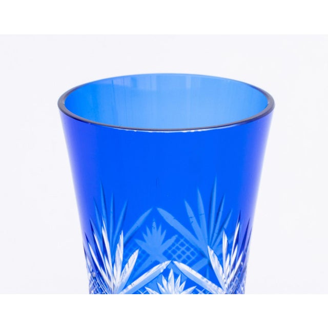 Glass Cobalt Blue Cut Glass Flaring Vases, Pair For Sale - Image 7 of 9