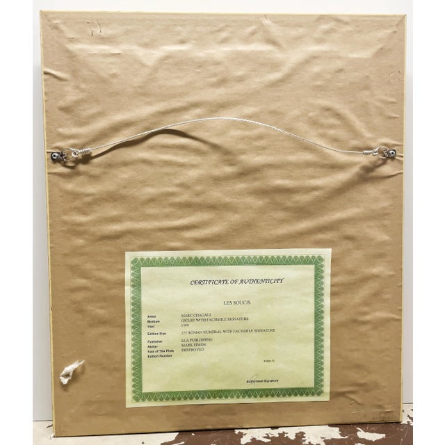 1990s Marc Chagall "Les Soucis" Framed Giclee With Facsimile Signature For Sale - Image 5 of 6