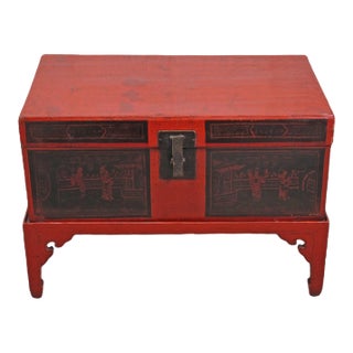 Red Antique Accent Cabinet Trunk With a Stand For Sale