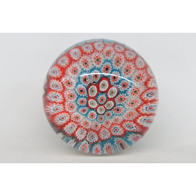 Abstract Large Round Art Glass Paper Weight Italian Murano Style Millefiori Flowers 5130b For Sale - Image 3 of 9