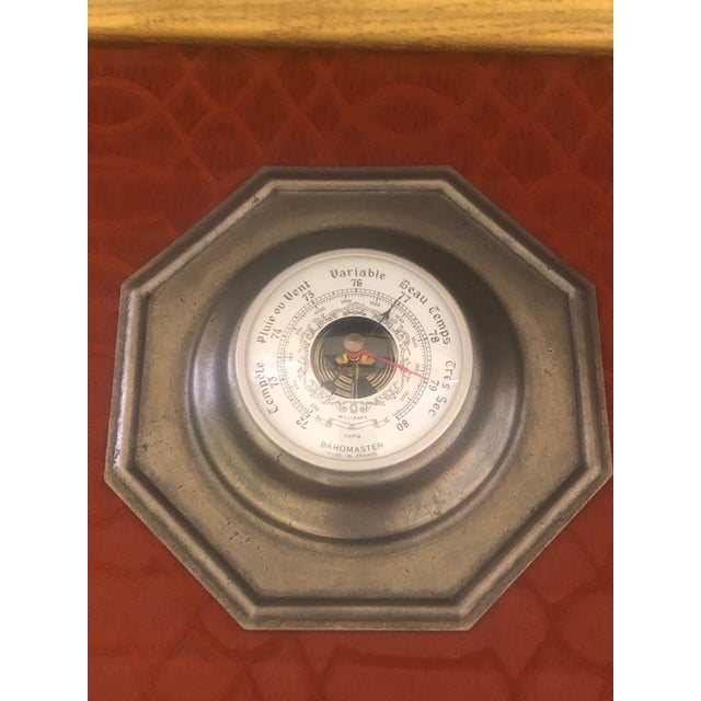 French Vintage Baromaster 95% Fine Pewter Aneroid Barometer For Sale - Image 4 of 7