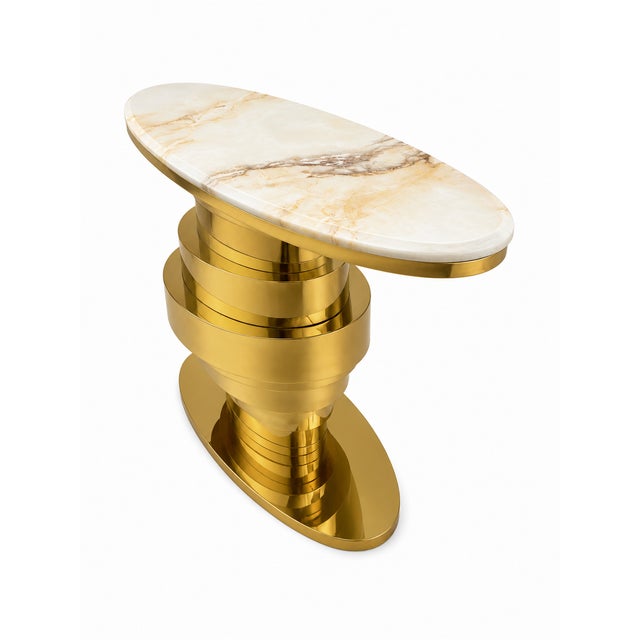 Console Table in Brass and Gold Marble, 2000s For Sale - Image 4 of 10