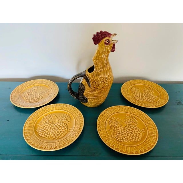 Goldenrod 1990s Bordallo Pinheiro Rooster Pitcher in Honey Gold Color For Sale - Image 8 of 11