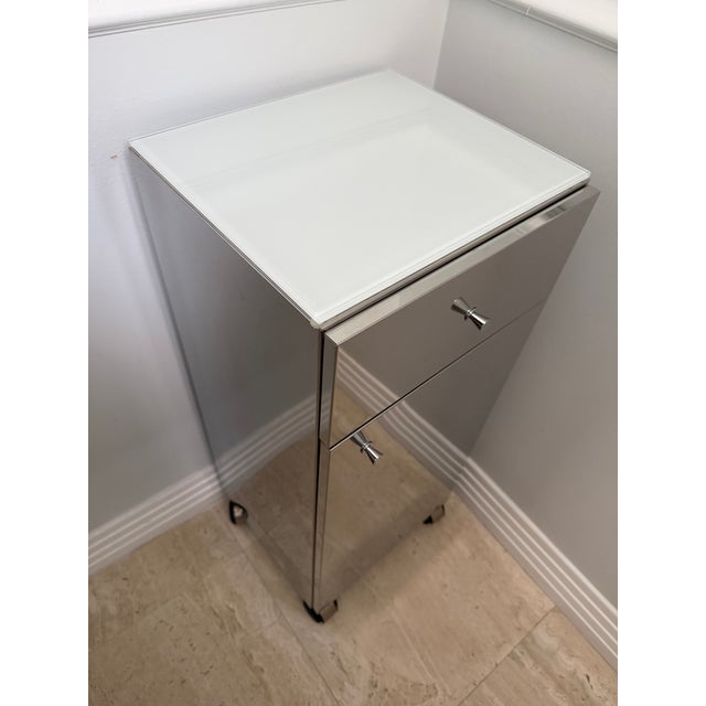Contemporary Waterworks Metal Cabinet on Casters With Glass Top For Sale - Image 3 of 7