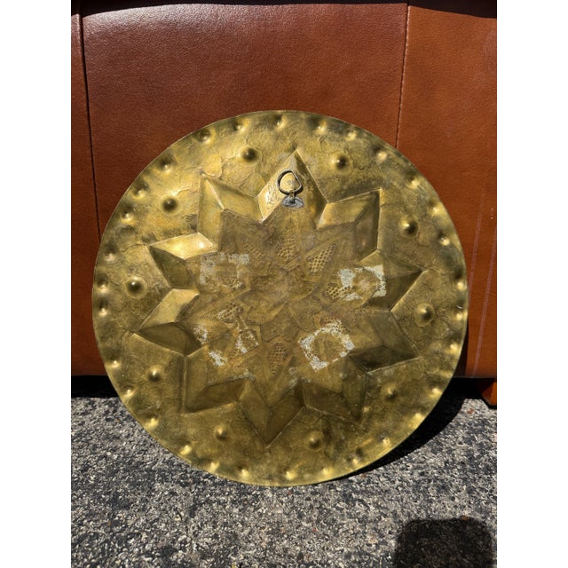 Hollywood Regency Decorative Brass Tray Wall Hanging For Sale - Image 3 of 3