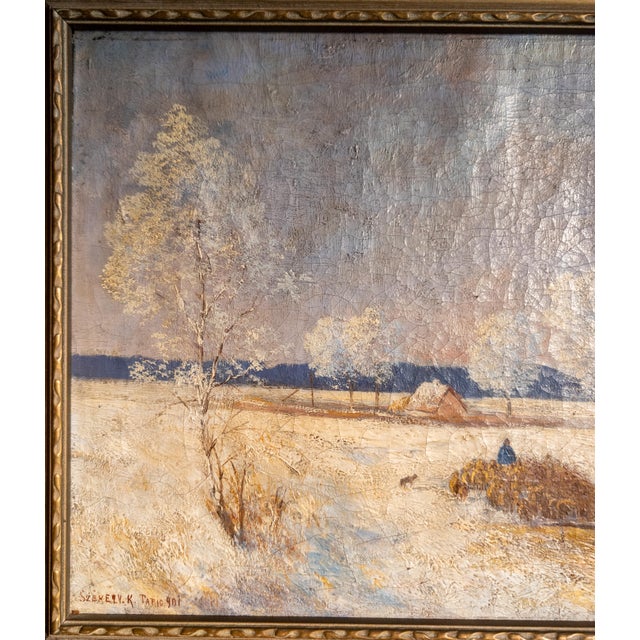 Rustic European Early 20th Century Hungarian Impressionist Winter Landscape, Paris 1901 For Sale - Image 3 of 13