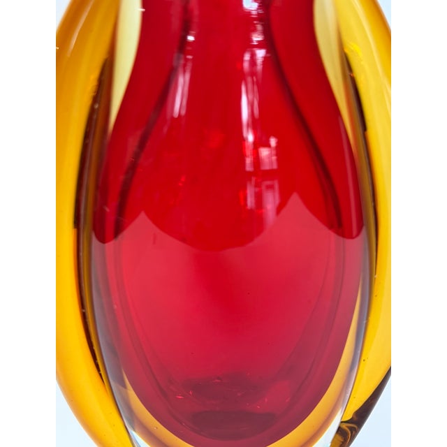 Murano Style Sommerso Art Glass Vase in Red and Amber For Sale - Image 9 of 12