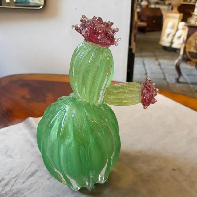 Carlo Nason 1990s Green Emerald and Amethyst Purple Murano Glass Flowering Cactus For Sale - Image 4 of 13