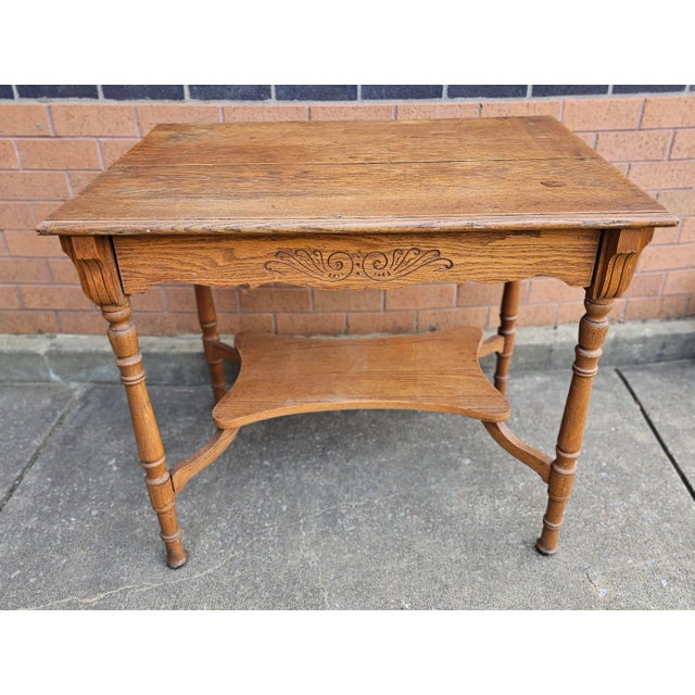 Wood 19th Century Oak Single Drawer Legs Work Table For Sale - Image 7 of 7