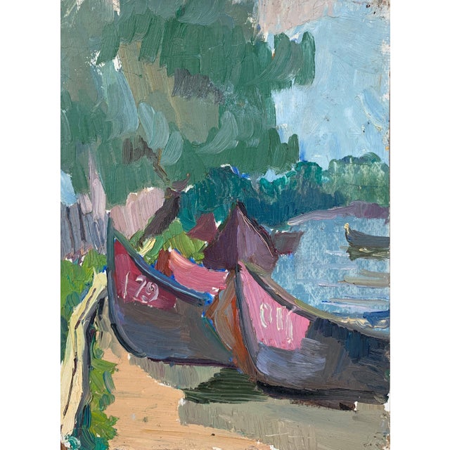 Original River Landscape Oil Painting, Ukrainian Art, 1950s For Sale