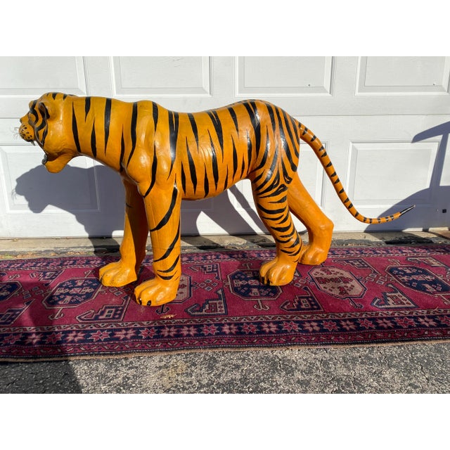 Mid 20th Century Extra Large Leather Wrapped Tiger Statue Chairish