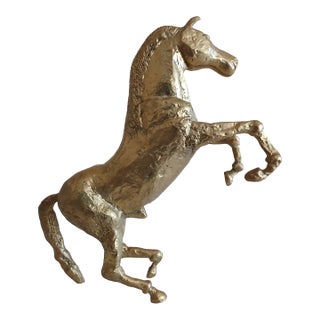 Vintage Rearing Brass Horse Statue For Sale