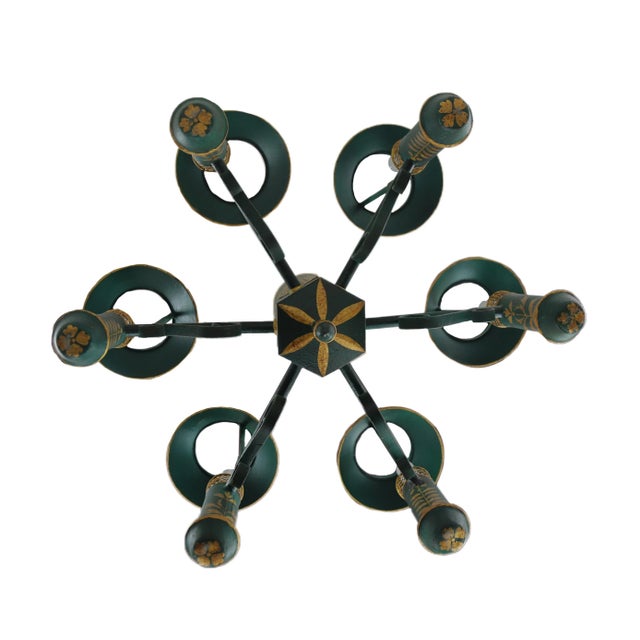 Metal Vintage Chandelier With Six Lamp Holders With Shades For Sale - Image 7 of 10