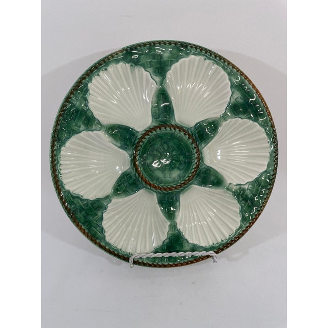 1950s French Longchamp Green and White Oyster Plate For Sale - Image 13 of 16