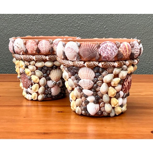 Vintage Shell Encrusted Terra Cotta Pots - A Pair For Sale In West Palm - Image 6 of 12