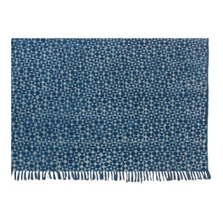 Blue Indigo Hand Woven Bohemian Cotton Flatweave Kilim Rug, Boho Blue Rug 6x9 Ft. For Sale