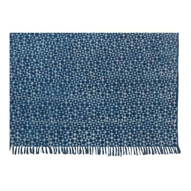 Blue Indigo Hand Woven Bohemian Cotton Flatweave Kilim Rug, Boho Blue Rug 6x9 Ft. For Sale