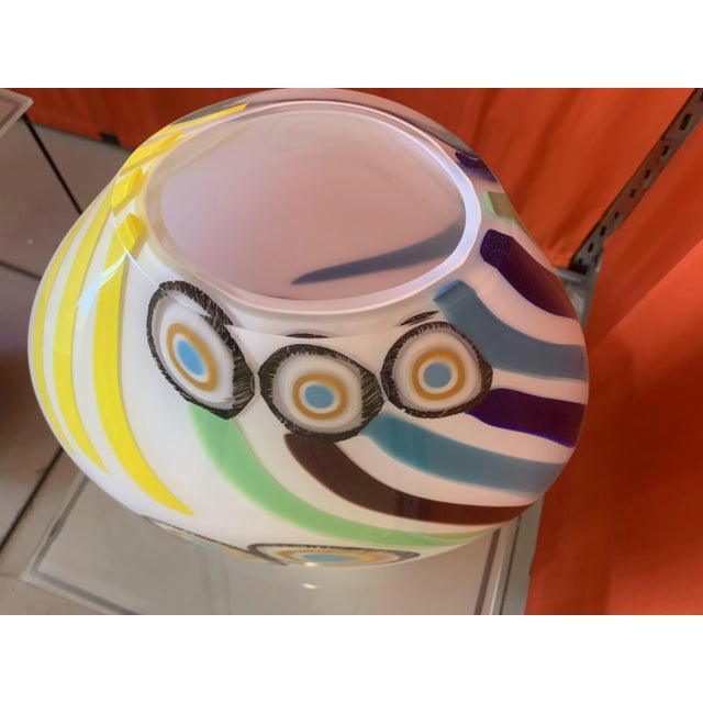 "impressive table lamp in milky white murano glass with red, amber, yellow and blue reeds. geometric design in very...