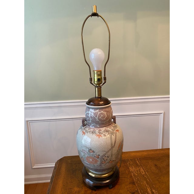 1950s Vintage Ginger Jar Lamp With Floral Bird Scene For Sale - Image 10 of 10