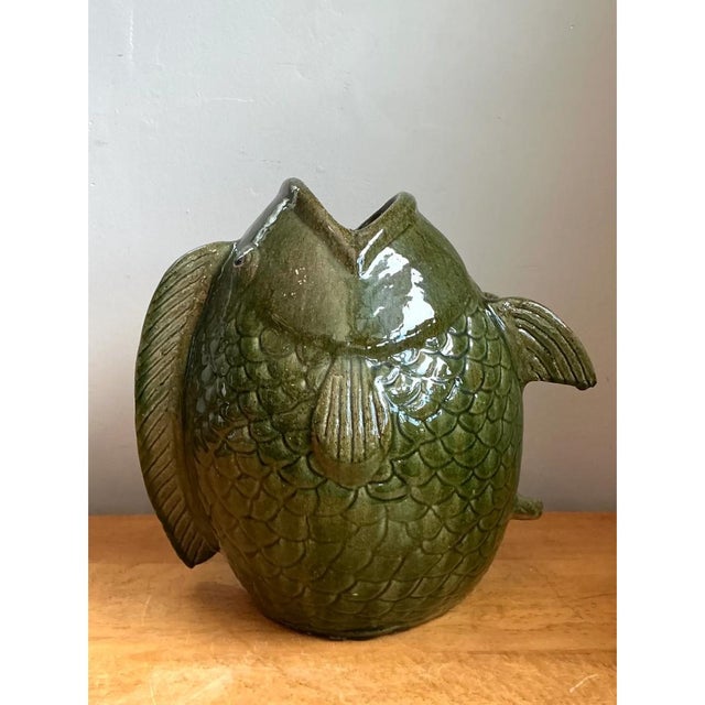 Vintage Sculptural Fish Ceramic Floor Vase For Sale - Image 9 of 12