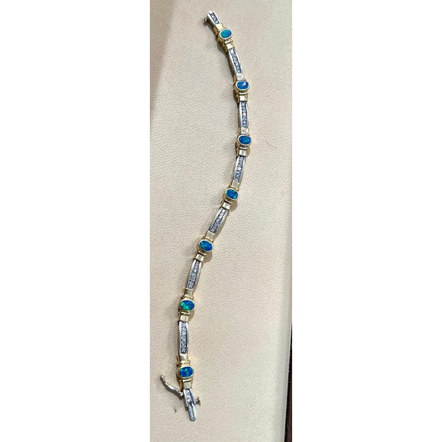 Gemstone Natural Opal & Diamond Tennis Bracelet 14 Karat Two Tone Gold For Sale - Image 7 of 18