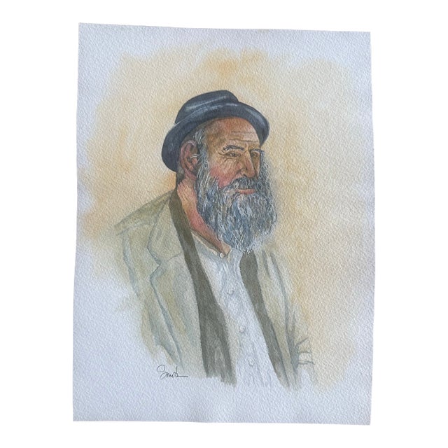 “The Bearded Gentleman” Expressive Watercolor Portrait Watercolor by Nancy Smith For Sale
