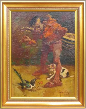 G. Ohm, Figure, 20th Century, Oil on Board, Framed