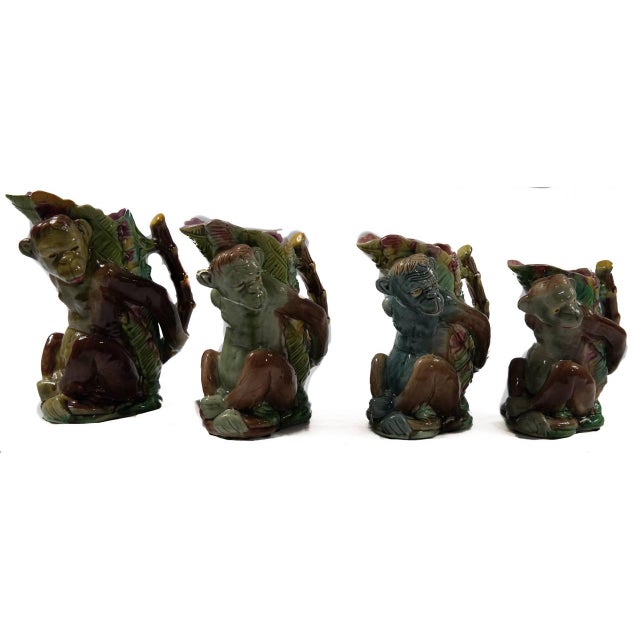 Majolica Majolica Monkey Ceramic Vases - Set of 4 For Sale - Image 4 of 9