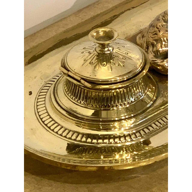 19th Century English Brass Resting Dog Double Inkwell For Sale - Image 4 of 8