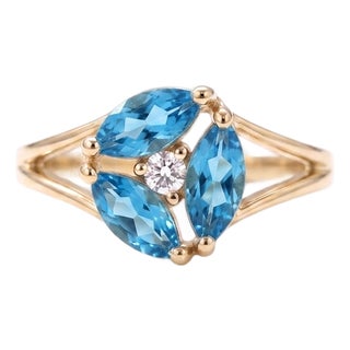 Blue Topaz Flower Ring | Unique Split Shank Promise Ring | December Birthstone Ring Us 7 For Sale