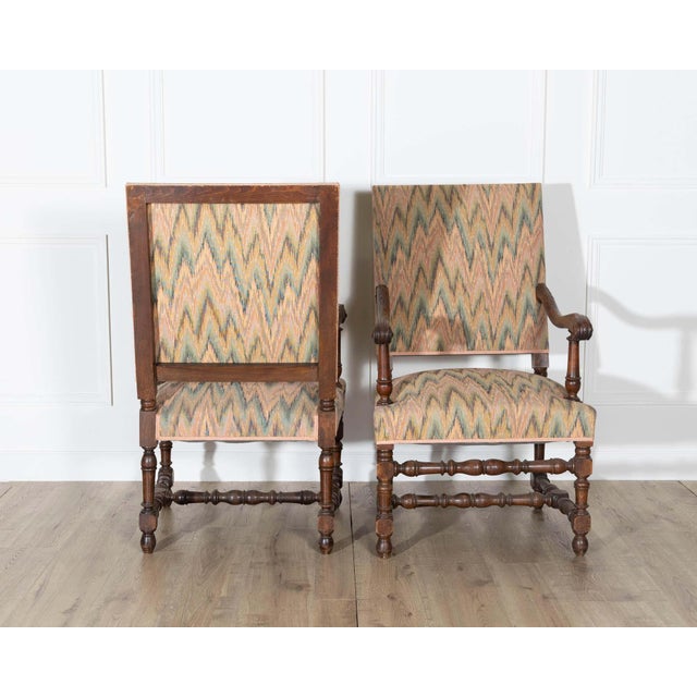 Mid 20th Century Pair of Louis XIII Style Oak Armchairs with Upholstered Backs and Seats For Sale In Atlanta - Image 6 of 11