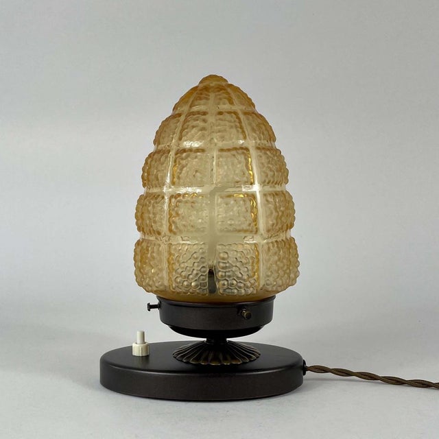 Amber Glass and Burnished Brass Table Lamp, Sweden, 1930s For Sale - Image 3 of 18