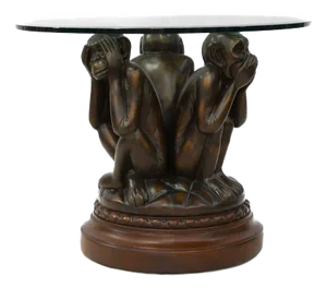 Whimsical Three Wise Monkeys Revolving Sculpture Table